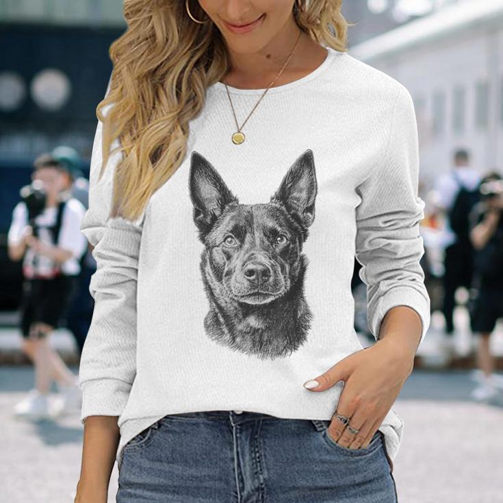 オーストラリアンケルピードッグモチーフペットアート オーストラリアンケルピー 長袖Tシャツ 彼女への贈り物