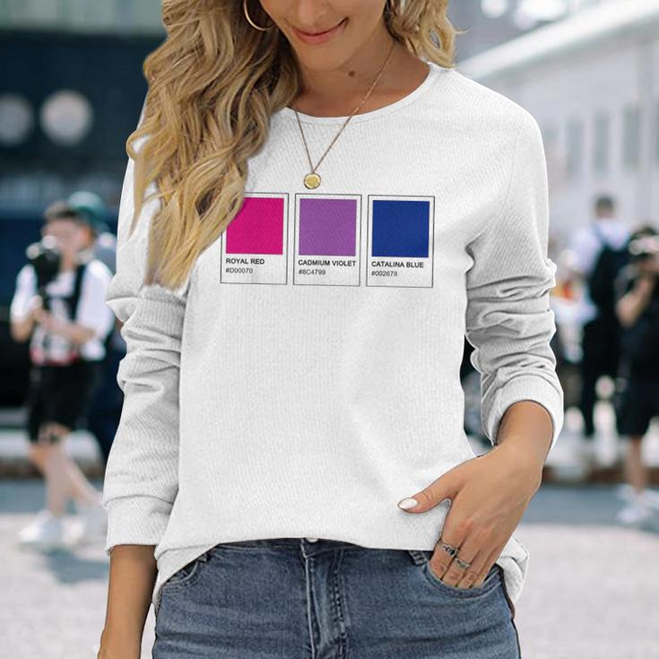 カラーパレット バイセクシャルプライド バイセクシャルフラッグ バイセクシャルカラー Cu 長袖Tシャツ 彼女への贈り物