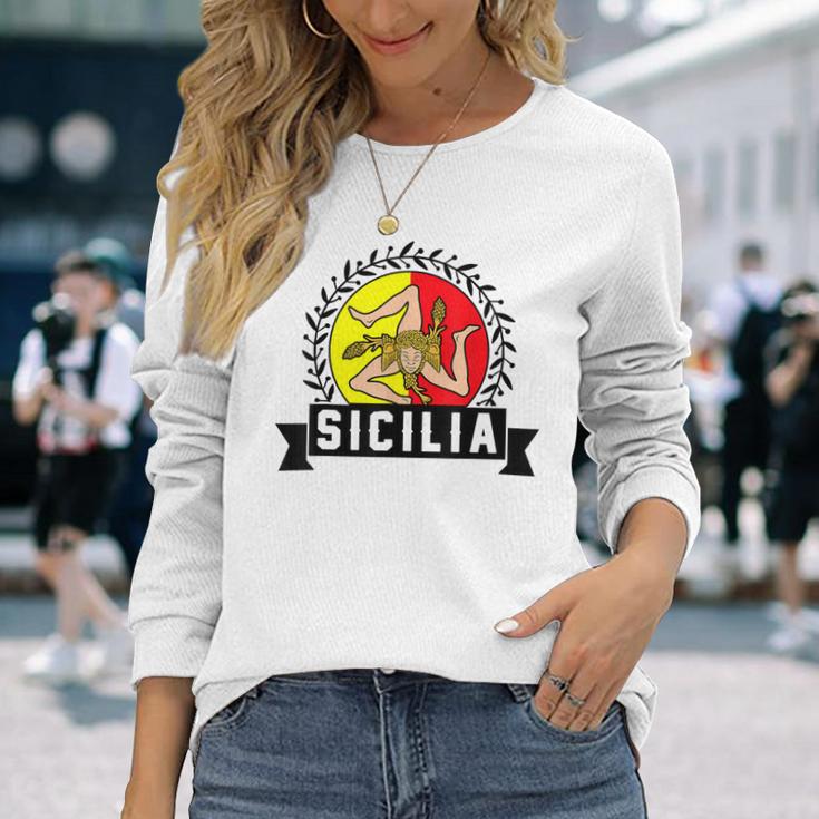 シチリア国旗 シチリア・パレルモ イタリア 長袖Tシャツ 彼女への贈り物