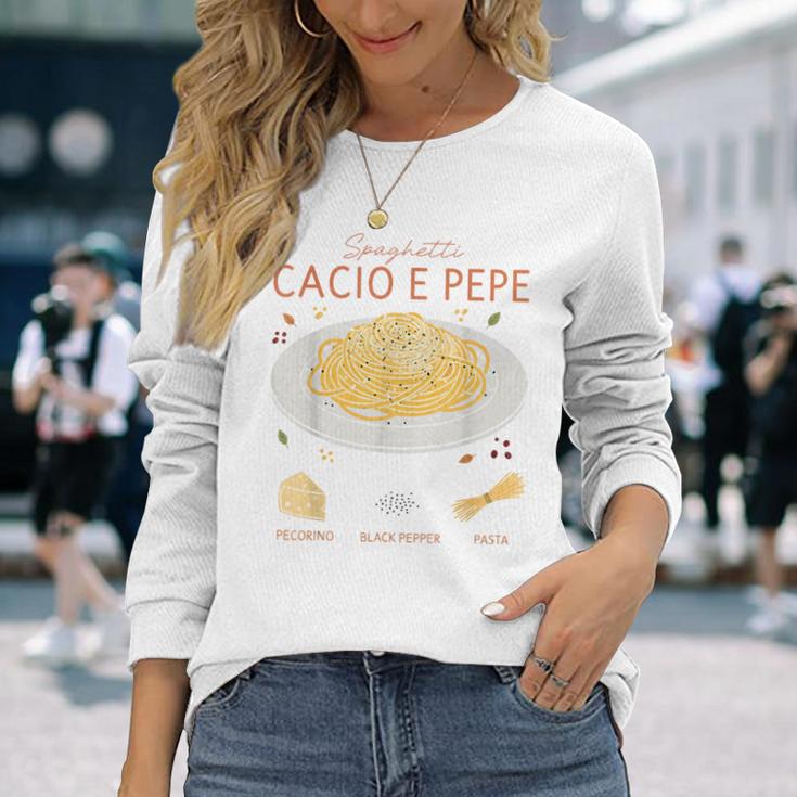 スパゲッティ カシオ エ ペペ 伝統的なイタリア料理 レシピ ティー 長袖Tシャツ 彼女への贈り物