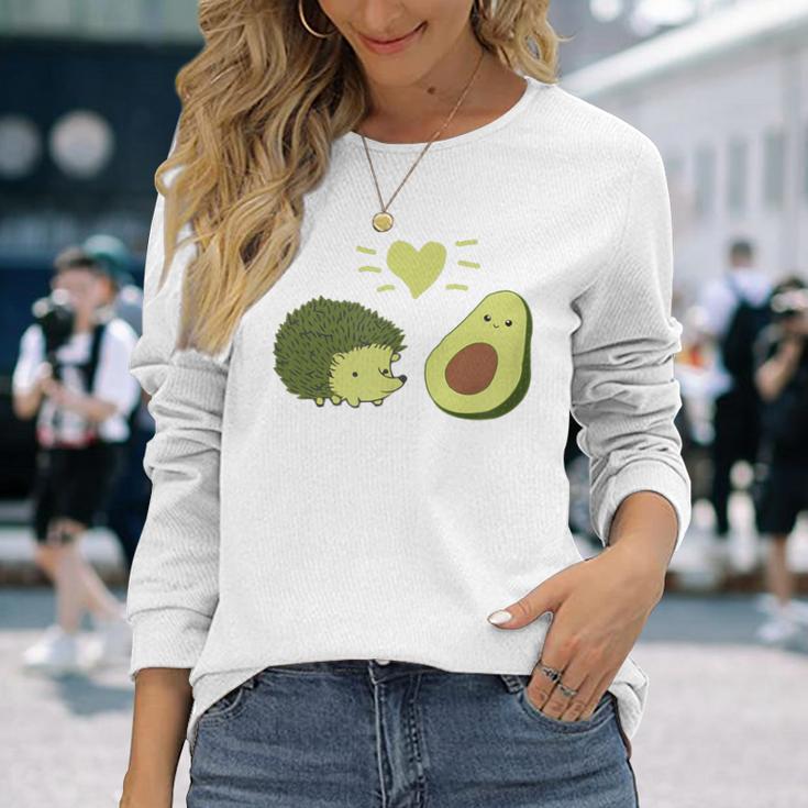 ハリネズミ アボカド ラブ 長袖Tシャツ 彼女への贈り物