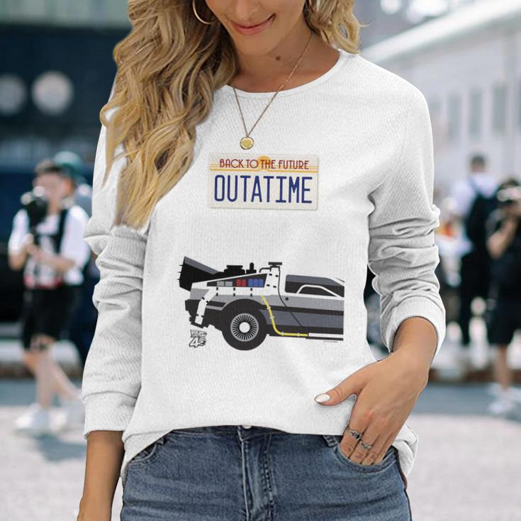 バック・トゥ・ザ・フューチャー Outatime ナンバープレート 長袖tシャツ 長袖Tシャツ 彼女への贈り物