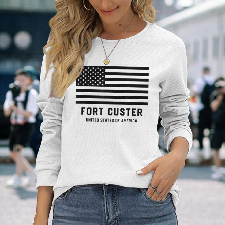 フォートカスター ミシガン州 アメリカ軍 アメリカ国旗 軍隊 長袖Tシャツ 彼女への贈り物
