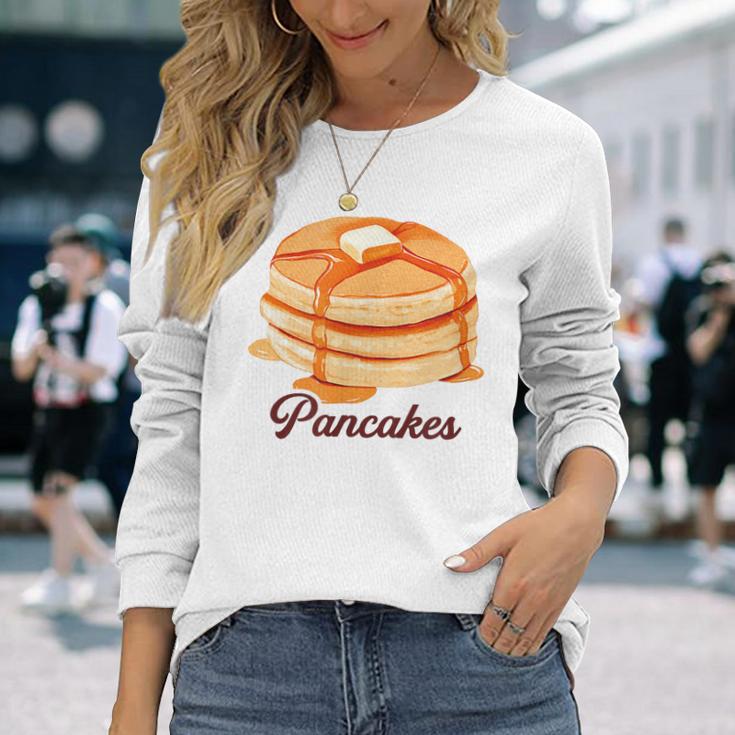 ホットケーキ パンケーキ Pancakes バター はちみつ イラスト 喫茶店 洋菓子 レトロ 水彩 綺麗 かわいい 長袖Tシャツ 彼女への贈り物