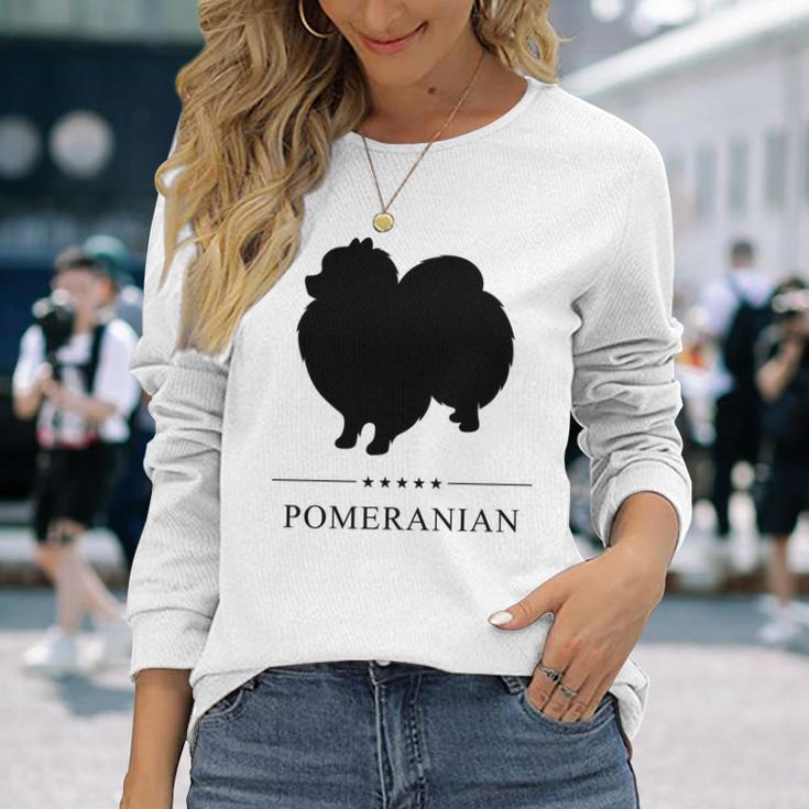 ポメラニアンブラックシルエット 長袖tシャツ 長袖Tシャツ 彼女への贈り物