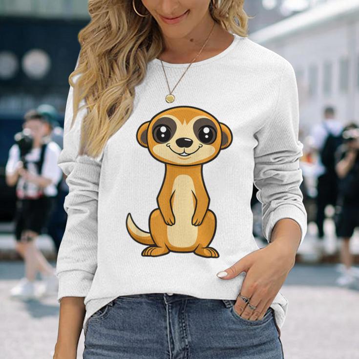 ミニマリストのミーアキャット 動物 シンプルでかわいいミーアキャット 長袖Tシャツ 彼女への贈り物