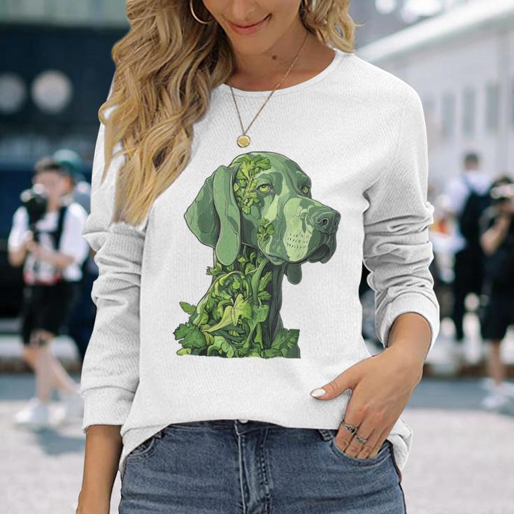 ワイマラナー 犬 グラフィック ペット アートワーク ワイマラナー 長袖Tシャツ 彼女への贈り物