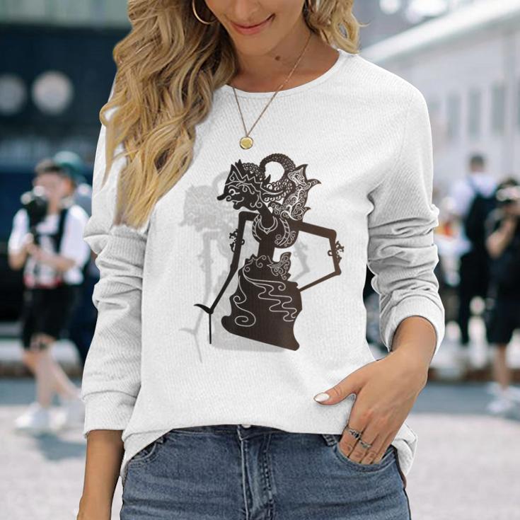 ワヤン インドネシア文化 人形 部族 長袖Tシャツ 彼女への贈り物