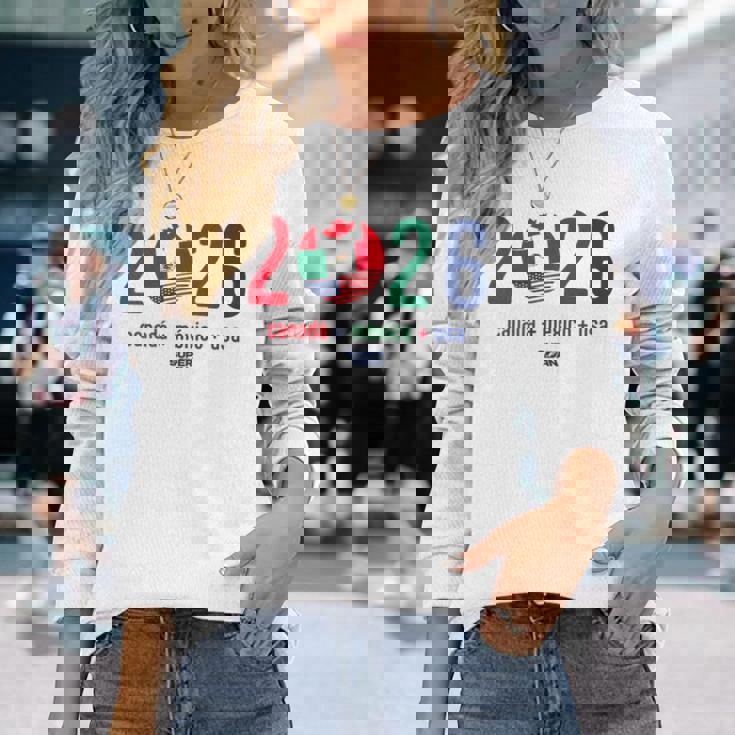 ワールドカップ2026開催国サッカーデザイン 長袖Tシャツ 彼女への贈り物