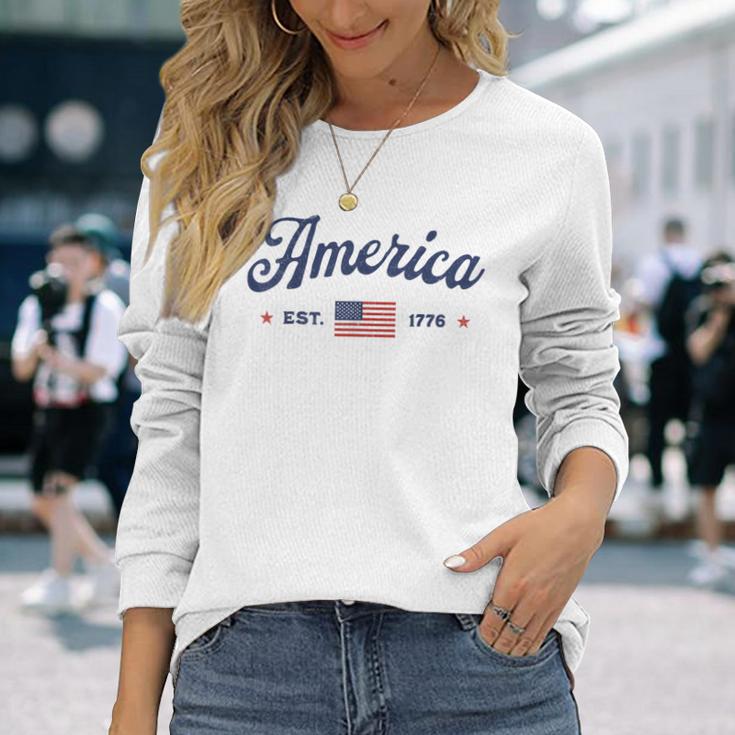 ヴィンテージ アメリカ国旗 Usa 4Th Of July American Flag Patriotic 長袖Tシャツ 彼女への贈り物