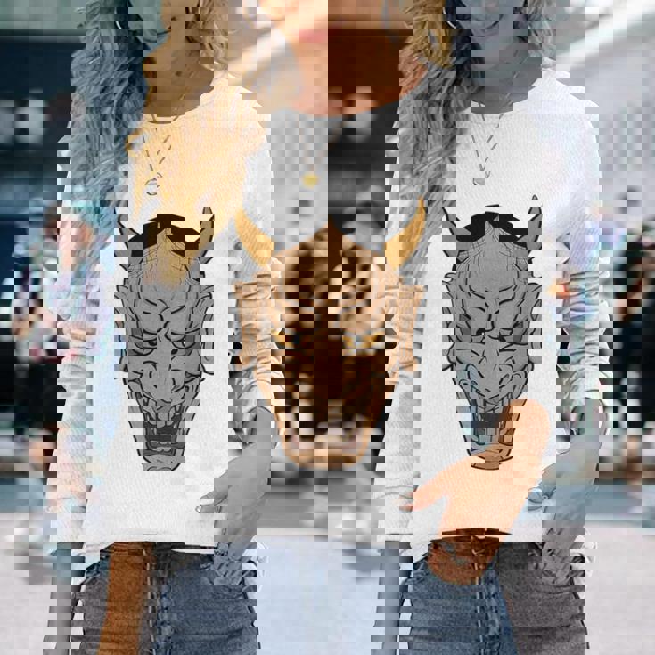 ヴィンテージの般若能面、浮世絵スタイル 長袖Tシャツ 彼女への贈り物