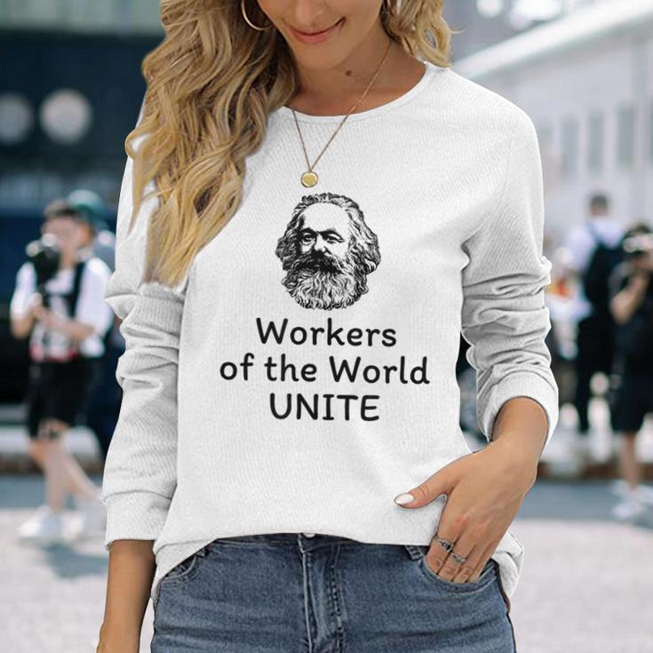 世界労働者たち団結 共産主義マニフェスト カール・マルクス 長袖Tシャツ 彼女への贈り物