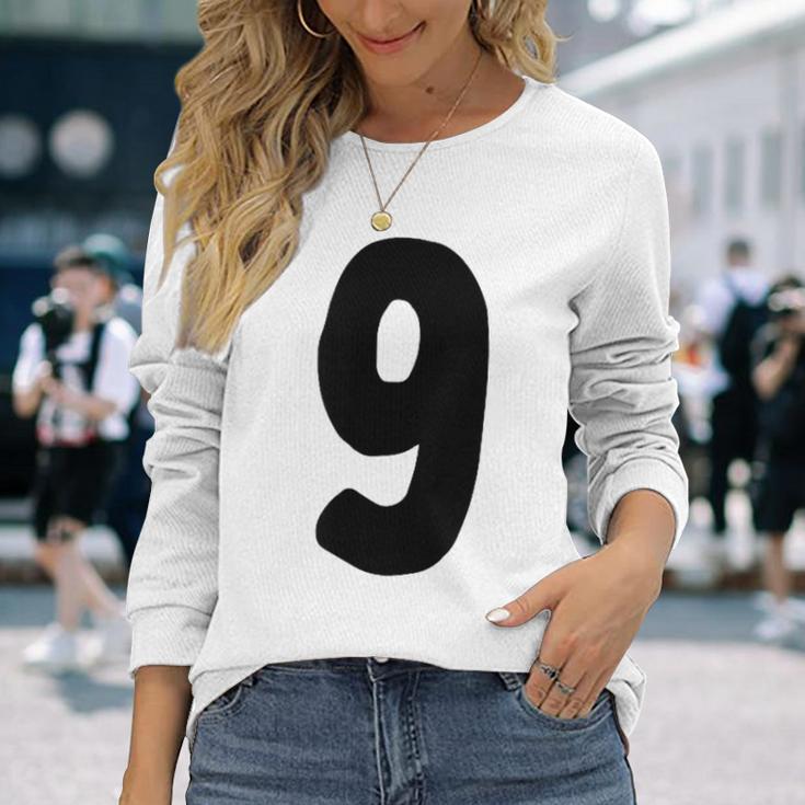 数字 9 太字 ブラック 長袖Tシャツ 彼女への贈り物