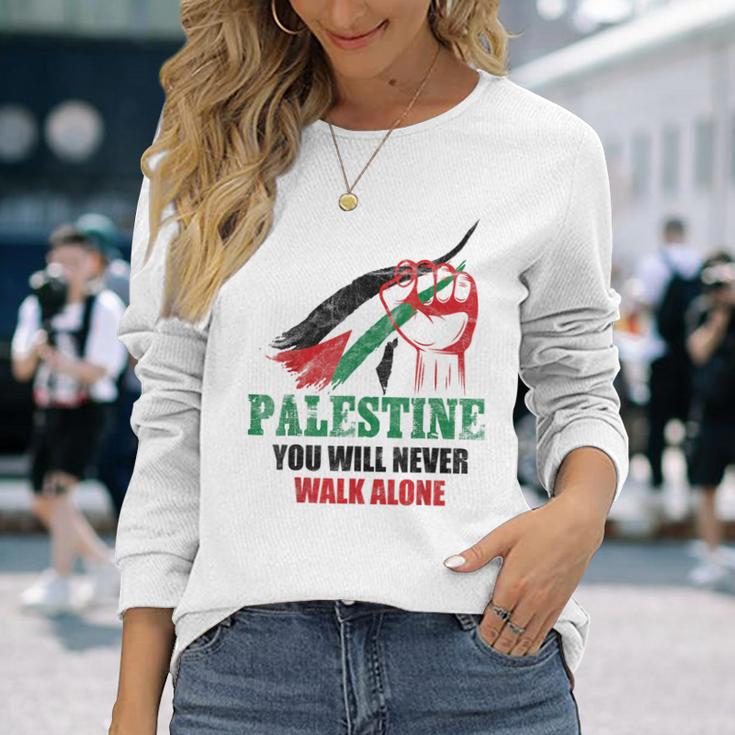 無料ガザパレスチナ国旗 アラビアギフト パレスチナ 長袖Tシャツ 彼女への贈り物