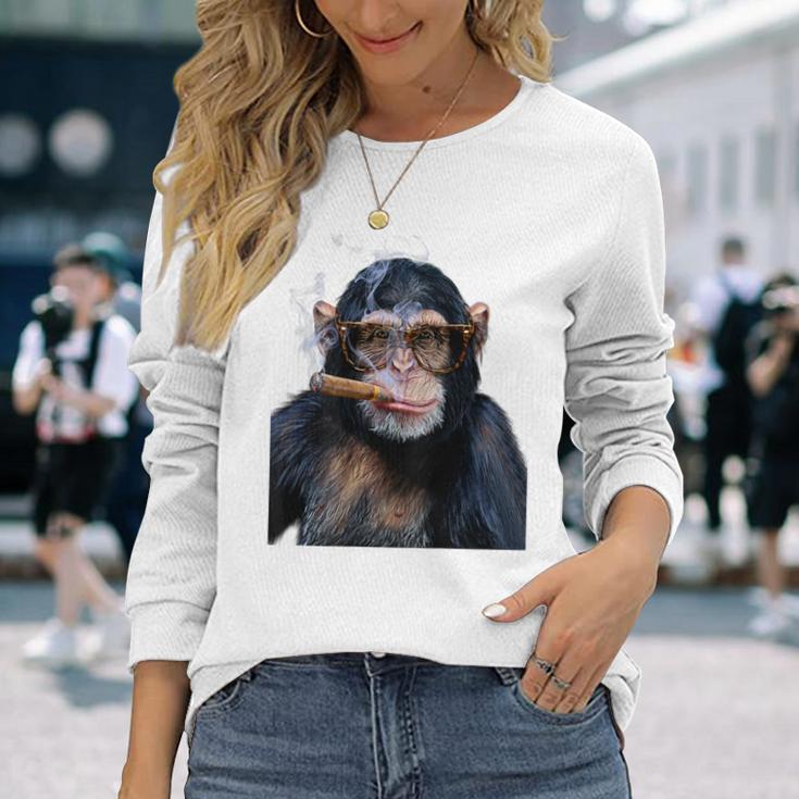 煙草を吸うチンパンジー たばこ 長袖Tシャツ 彼女への贈り物