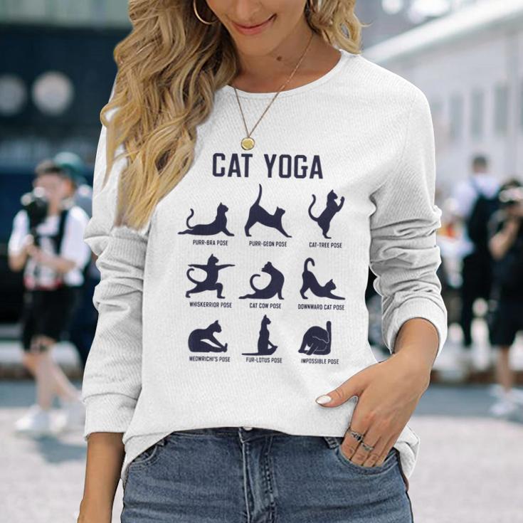 猫のヨガのポーズ 長袖Tシャツ 彼女への贈り物