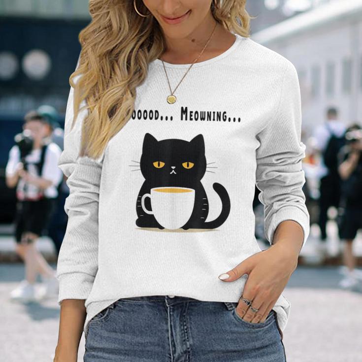 疲れた黒猫 – 月曜日の気分そのまま 長袖Tシャツ 彼女への贈り物