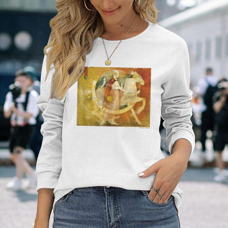 詩とメルヘン 牧野 鈴子 太陽の馬 長袖Tシャツ 彼女への贈り物