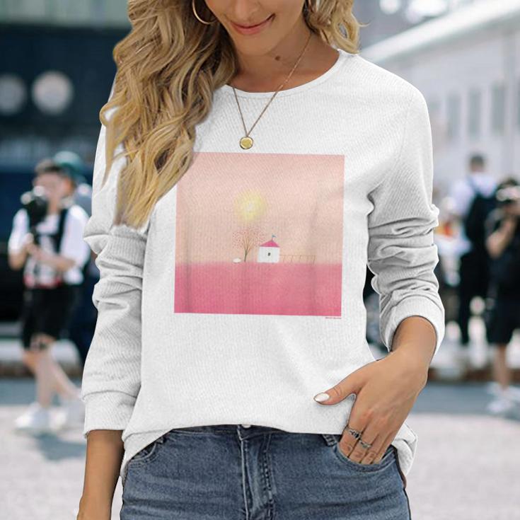 詩とメルヘン 葉祥明 ピンク屋根のぼくの家 長袖Tシャツ 彼女への贈り物