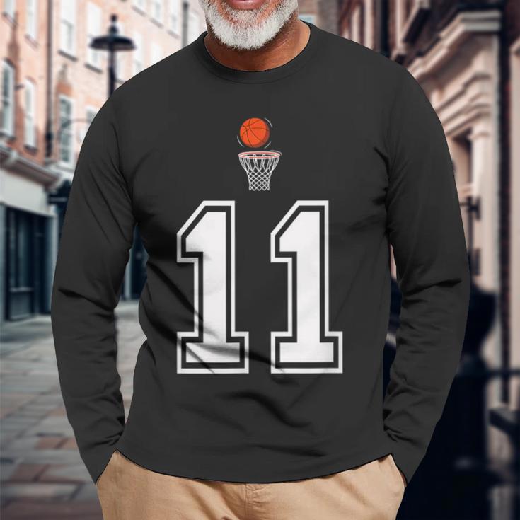 11 番 バスケットボールスタイル ヴィンテージホワイト 長袖Tシャツ 高齢者への贈り物