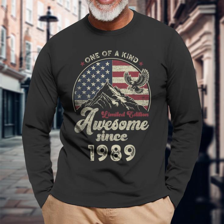 1989 愛国的なイーグル、37歳の誕生日、アメリカ国旗 愛国的 長袖Tシャツ 高齢者への贈り物