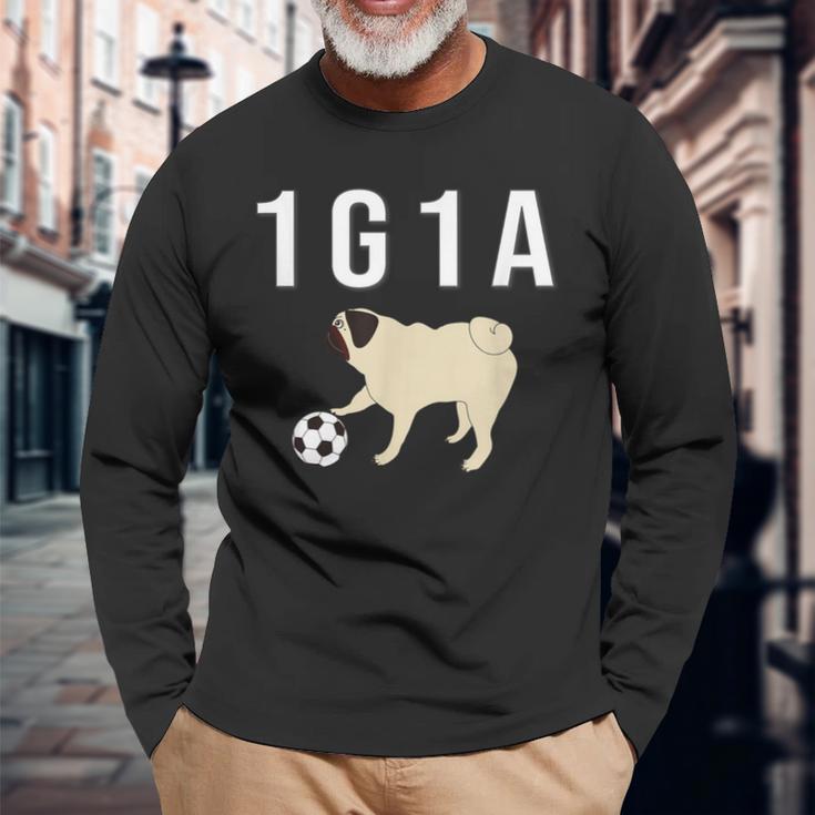 1G1a Pug くるりん尻尾のパグ おもしろ 長袖Tシャツ 高齢者への贈り物