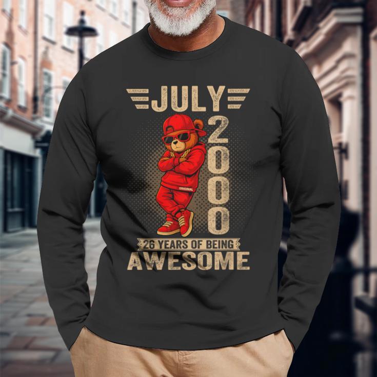 2000年7月26日誕生日メンズレディース素晴らしいテディベア。 長袖Tシャツ 高齢者への贈り物