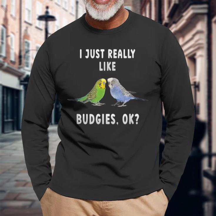 2つのセキセイインコ、面白いことわざ、楽しい、セキセイインコ 長袖Tシャツ 高齢者への贈り物