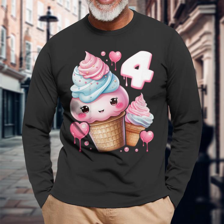 4歳のバースデーガール アイスクリーム 背番号4 長袖Tシャツ 高齢者への贈り物