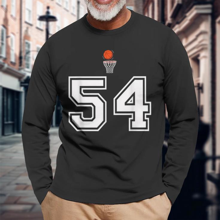 54 番 バスケットボールスタイル ヴィンテージホワイト 長袖Tシャツ 高齢者への贈り物
