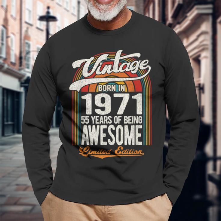 55 Years Of Awesome Born 1971 限定版 55歳の誕生日 長袖Tシャツ 高齢者への贈り物