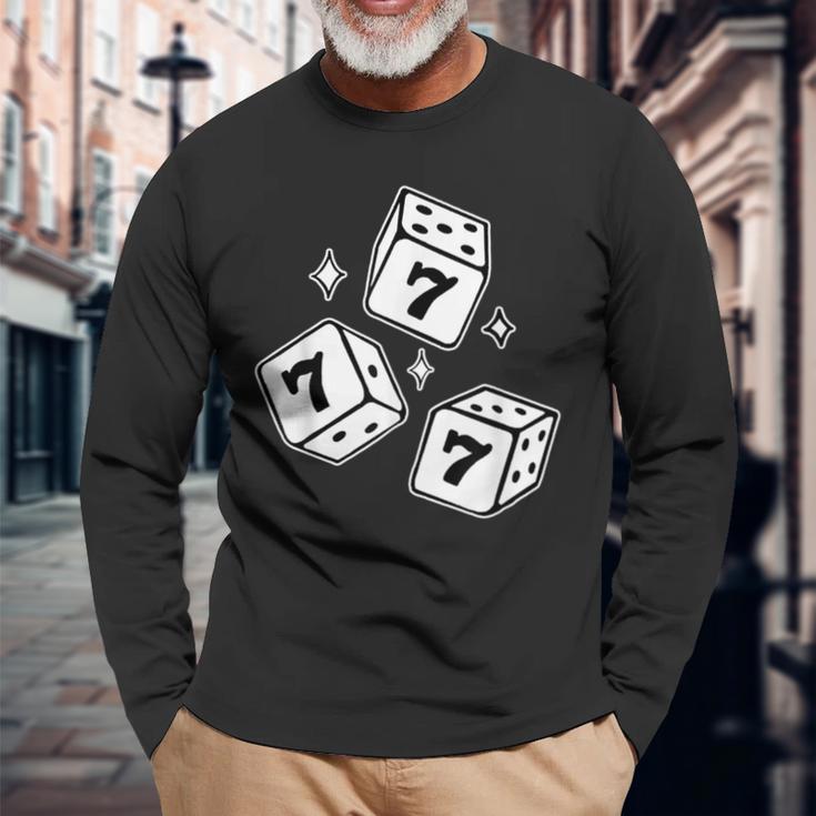 777 ラッキーダイス エンジェルナンバー ブラックワーク 長袖Tシャツ 高齢者への贈り物