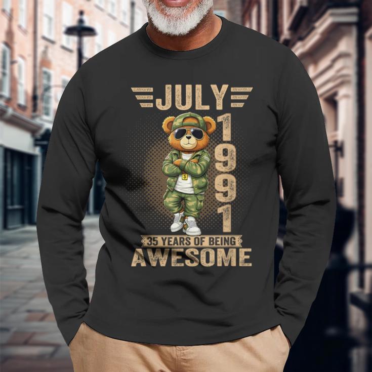 7月35日 誕生日デコレーション メンズ 35歳 1991年 35歳 テディベア 長袖Tシャツ 高齢者への贈り物