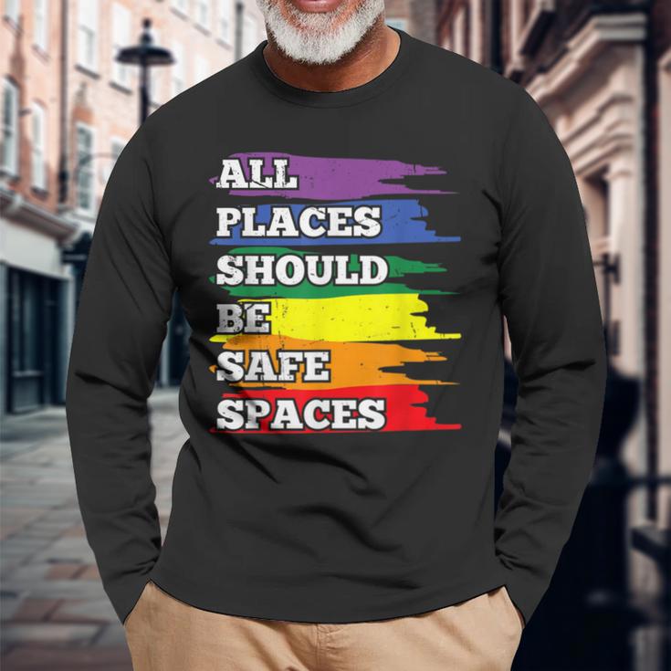 All Placeshould Beafepaces ゲイプライド 同盟国 Lgbtq Month 長袖Tシャツ 高齢者への贈り物