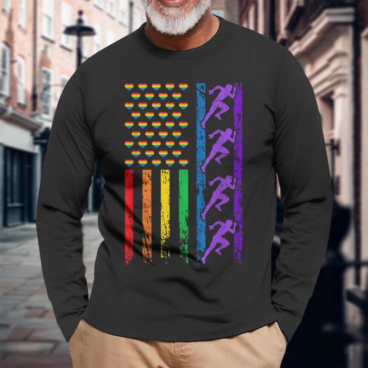 Americanports レインボーフラッグ Lgbt プライド 陸上競技 長袖Tシャツ 高齢者への贈り物