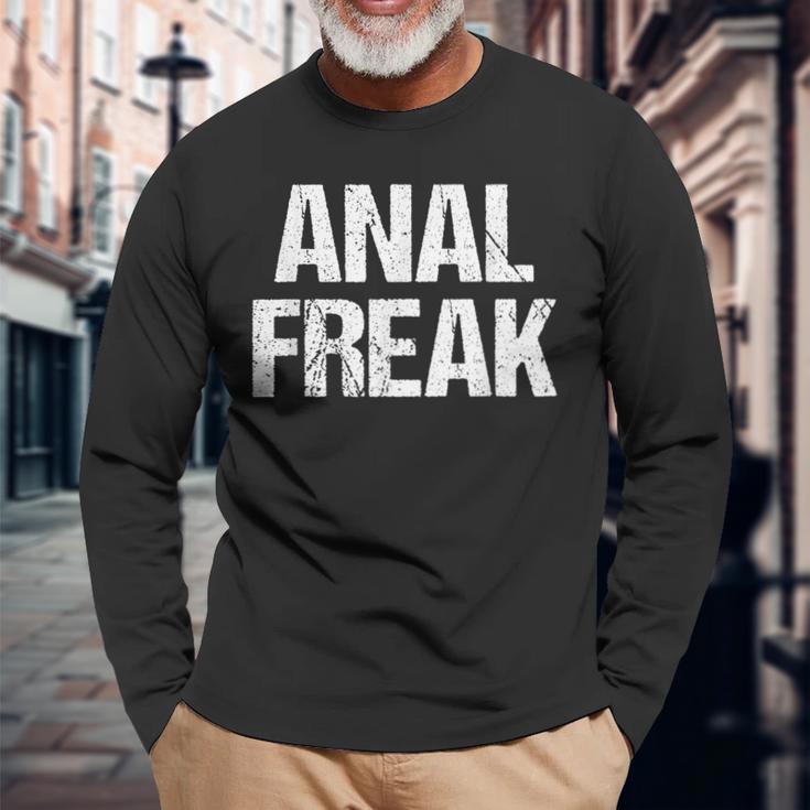 Anal Freak 面白い言葉 皮肉 かわいい クール アナルノベルティ 長袖Tシャツ 高齢者への贈り物