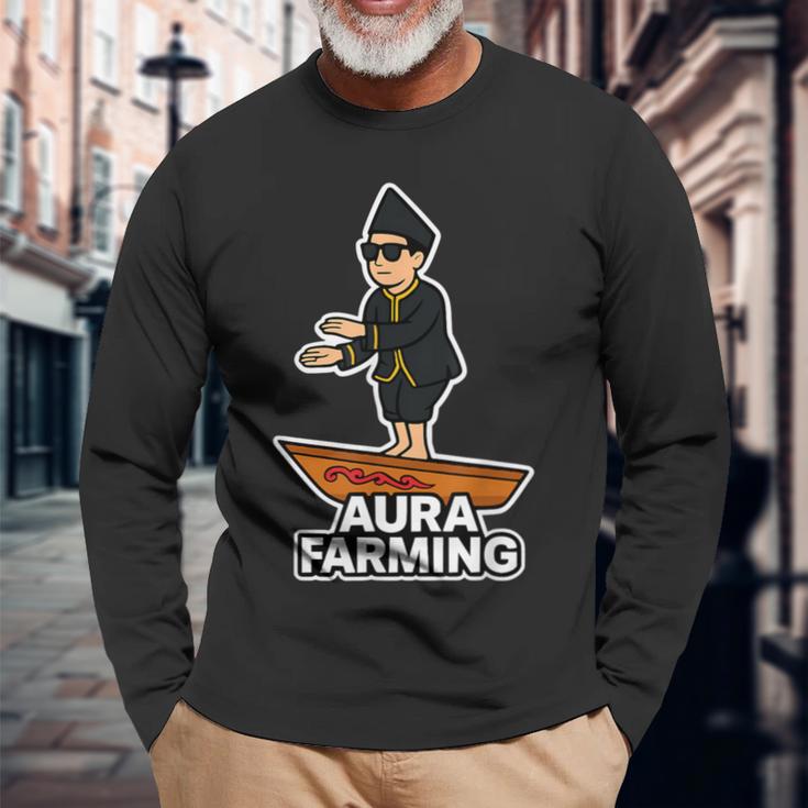 Aura Farming オーラ ウェーブ インドネシアボート ミーム エネルギー バイブ 長袖Tシャツ 高齢者への贈り物