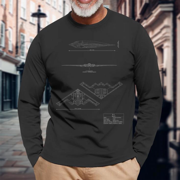B-2Pirittealth Bomber Tech ドローイング 軍用飛行機 長袖Tシャツ 高齢者への贈り物