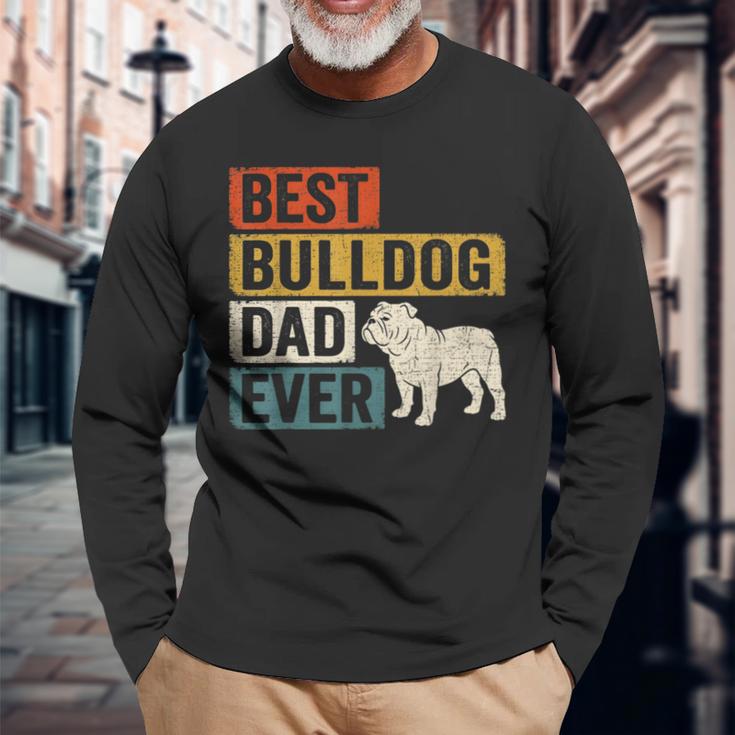 Best Bulldog Dad Ever レトロ ヴィンテージ ブルドッグデザイン 長袖Tシャツ 高齢者への贈り物