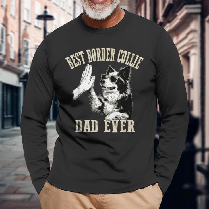 Best Dog Dad Ever ヴィンテージ 面白い かわいい ボーダーコリー 犬 長袖Tシャツ 高齢者への贈り物