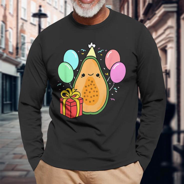 Birthday Papaya For Papaya Loverバースデーパパイヤ・フォー・パパイヤ・ラバー 長袖Tシャツ 高齢者への贈り物