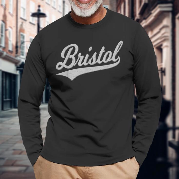Bristol バーシティ スクリプト アスレチック スポーツ ジャージスタイル 長袖Tシャツ 高齢者への贈り物