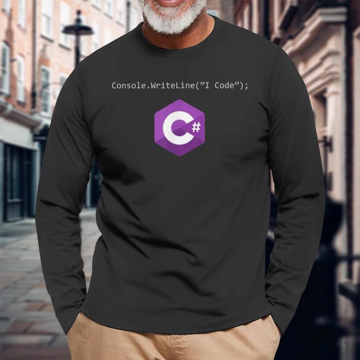 C コーディングプログラミングコードデベロッパー テックデベロッパー プログラマー 長袖Tシャツ 高齢者への贈り物