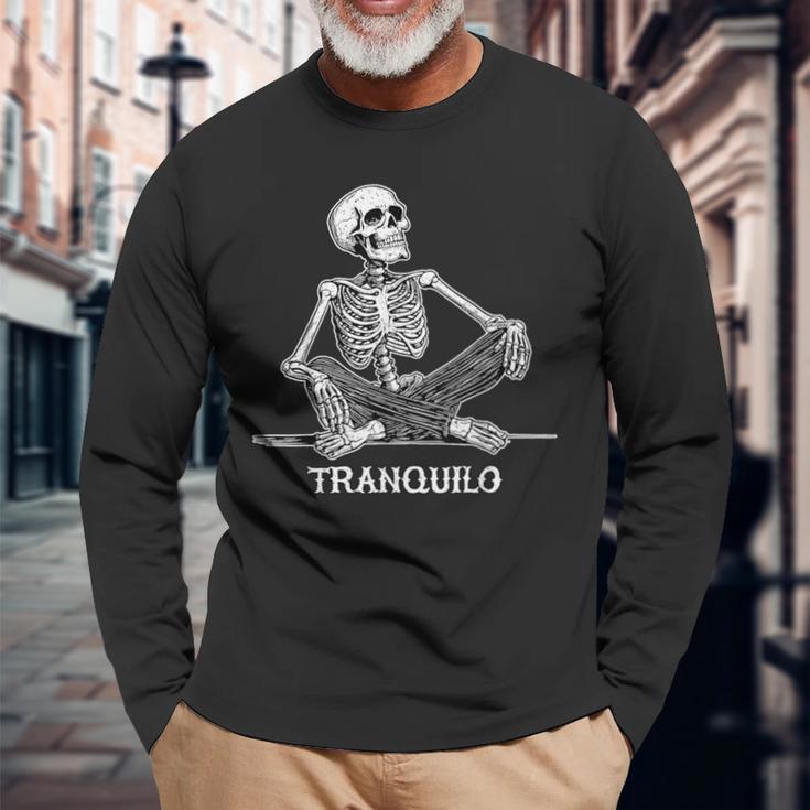 Calaca Tranquilo リラックススケルトンデザイン 長袖Tシャツ 高齢者への贈り物