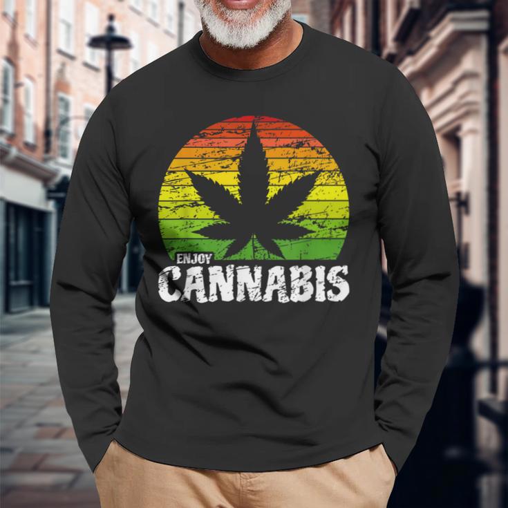Cannabis ヴィンテージ 麻葉 レトロ マリファナ 長袖Tシャツ 高齢者への贈り物