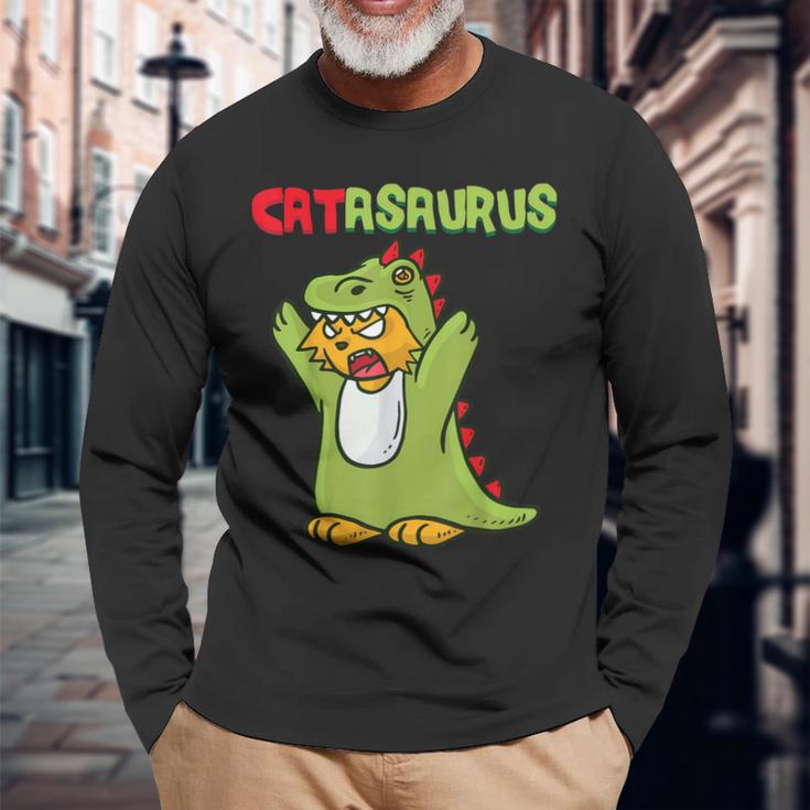 Catasaurus T-Rex Cat Kitten Dinosaur Feline Dino Dragon 長袖Tシャツ 高齢者への贈り物