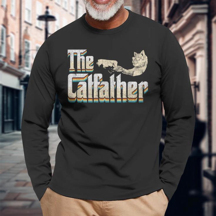 The Catfather 面白い猫 お父さん 父の日 ビンテージ 猫 父親 長袖Tシャツ 高齢者への贈り物