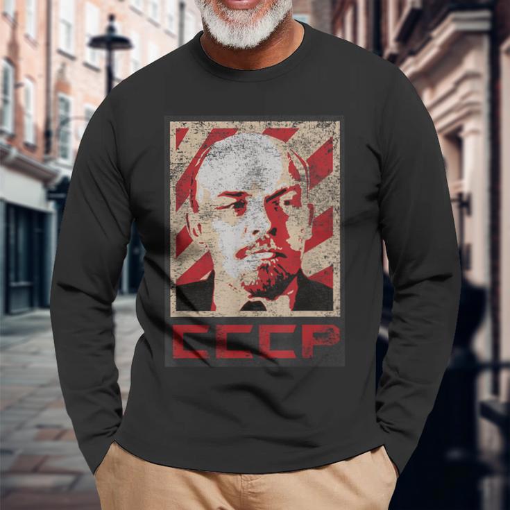 Cccp ソビエト連邦 レトロ ロシア レーニン ビンテージスタイル 長袖Tシャツ 高齢者への贈り物