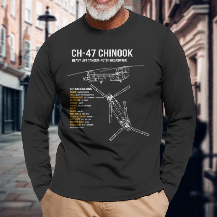 Ch-47 チヌークヘリコプター 長袖Tシャツ 高齢者への贈り物