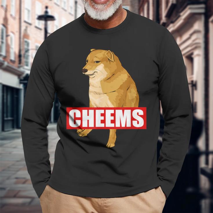 Cheems Dog おもしろ柴犬ダンクミーム 長袖Tシャツ 高齢者への贈り物